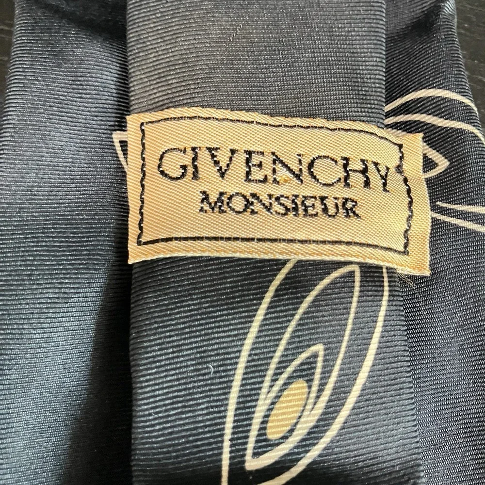 Givenchy Monsieur Silk Necktie Navy Abstract Geometric Designer Luxury Vintage